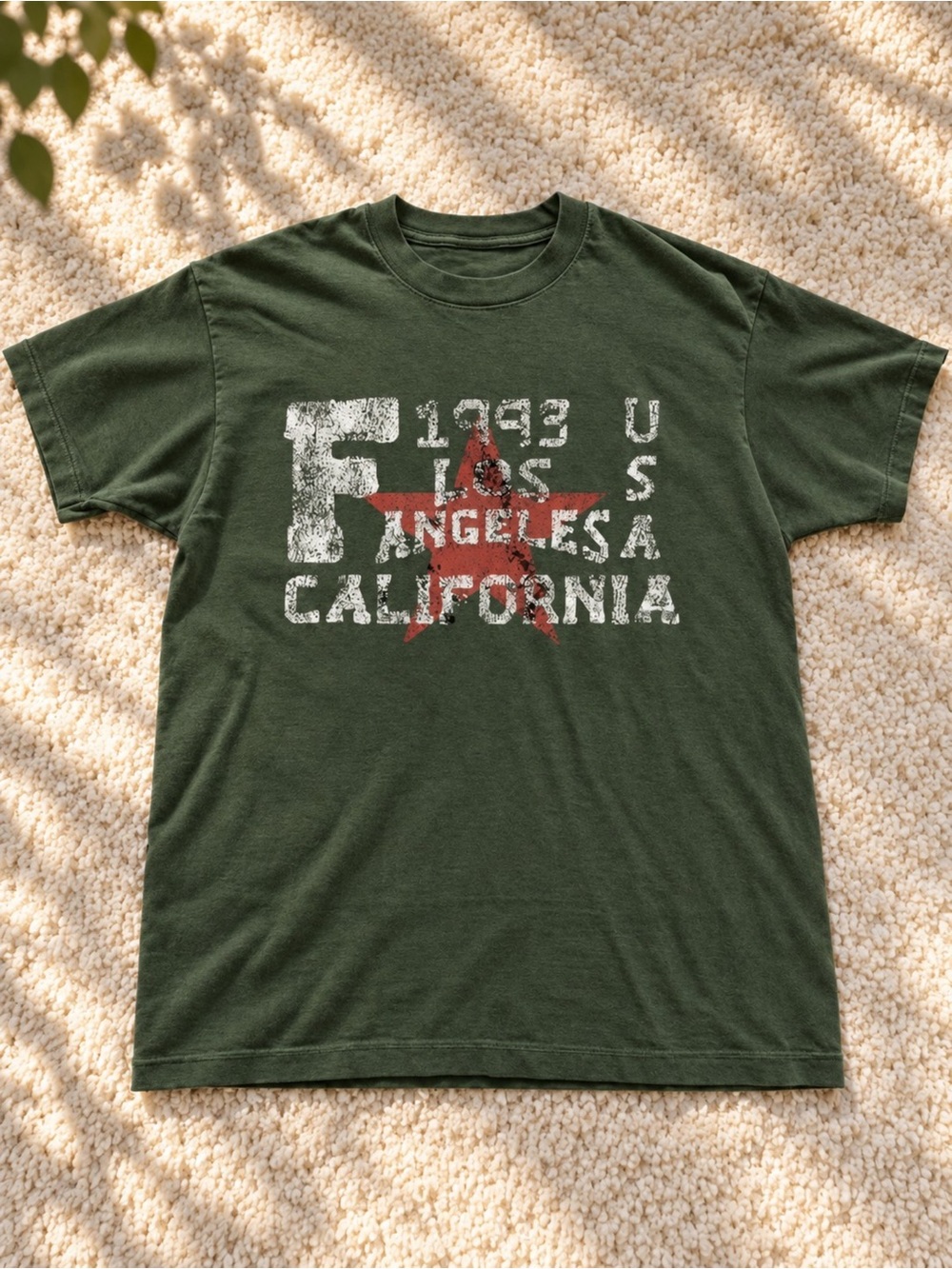 Los Angeles California Star Graphic T-Shirt Military Green Unisex Tee
